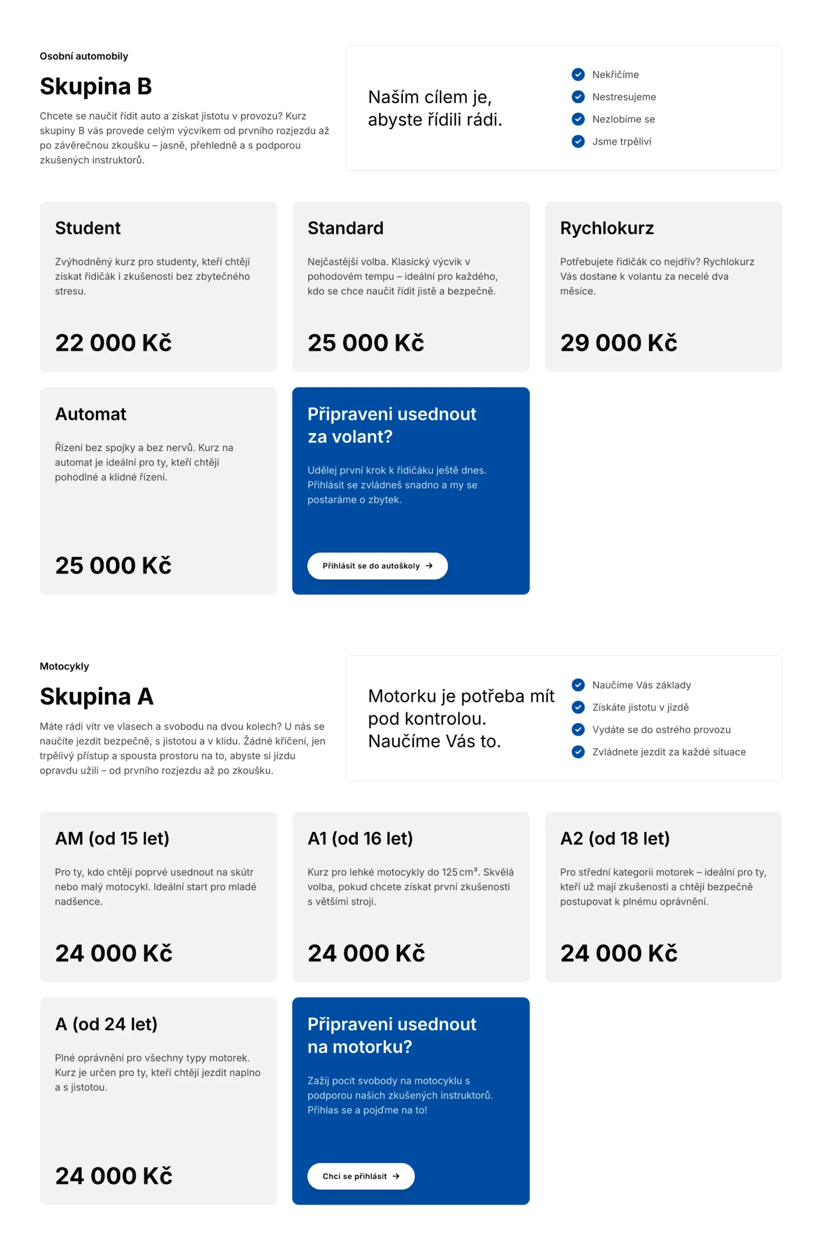 Automaticky vykreslený kurz na webu